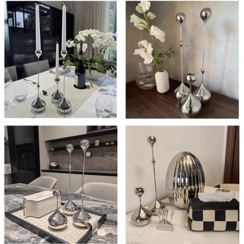 Srebrny świecznik, metalowy świecznik Romantyczna dekoracja stołu do jadalni domowej, rekwizyty fotografii ślubnej