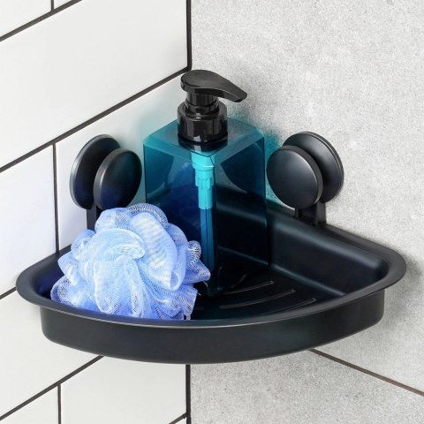 Półka Pod Prysznic Narożna Czarna na Przyssawki VILDE 28 x 22 cm