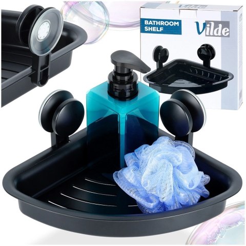 Półka Pod Prysznic Narożna Czarna na Przyssawki VILDE 28 x 22 cm