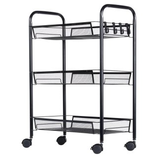 Półka Regał na Kółkach 3 Poziomowy Metal Czarny 44 x 26 x 63 cm VILDE