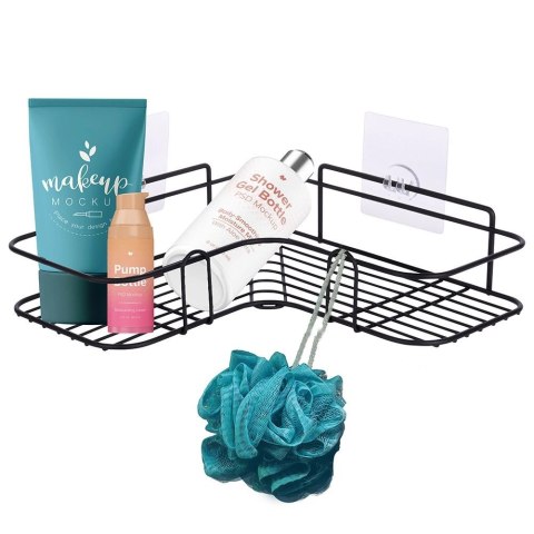 Półka pod Prysznic Metalowa Łazienkowa Czarna Przyklejana VILDE 26,5x26,5cm