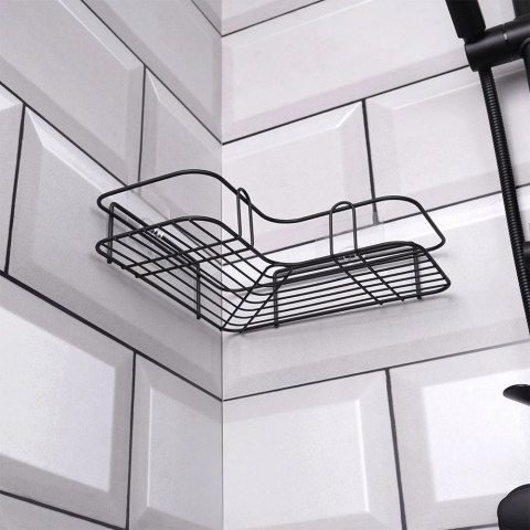 Półka pod Prysznic Metalowa Łazienkowa Czarna Przyklejana VILDE 26,5x26,5cm