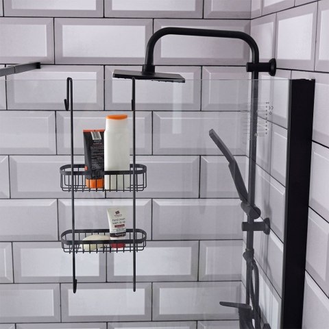 Półka pod Prysznic Zawieszana Metalowa Czarna Solidna VILDE 22x19x54,5 cm