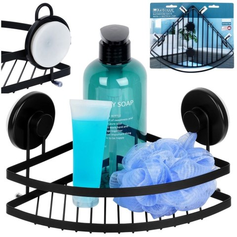 Półka pod prysznic metalowa czarna na przyssawki narożna 24x18x12,5 cm