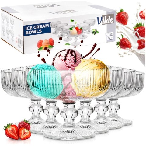 Pucharki do Lodów Szklane 6 szt. Ryflowane 270 ml Desery VILDE