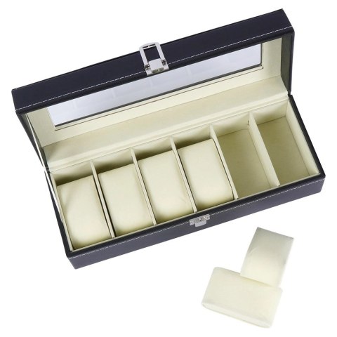 Pudełko Szkatułka na Zegarki Etui Czarne 6 Miejsc 305 x 11 x 8 cm VILDE
