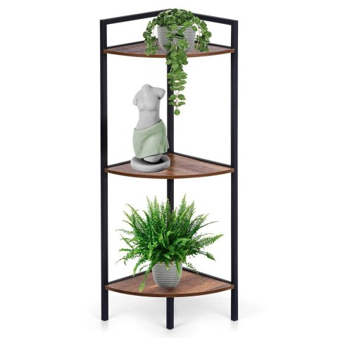 Regał Metalowy Narożny Czarny 3 Półki MDF 235 x 235 x 76 cm TRENDS4YOU