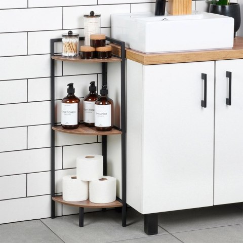 Regał Metalowy Narożny Czarny 3 Półki MDF 235 x 235 x 76 cm TRENDS4YOU