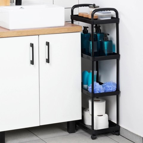Regał na Kółkach Czarny 4 Poziomy Mobilny 30 x 21 x 86 cm VILDE