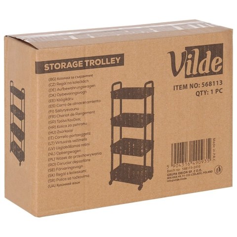 Regał na Kółkach Czarny 4 Poziomy Mobilny 30 x 21 x 86 cm VILDE