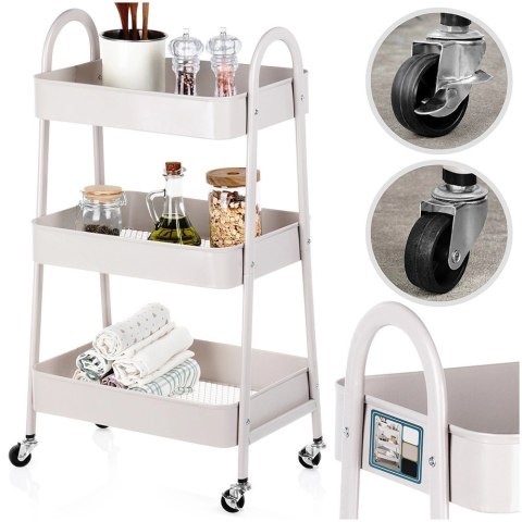 Regał na Kółkach Metalowy Łazienkowy Beżowy 3Poziomowy ORION 44x31,5x78,5cm