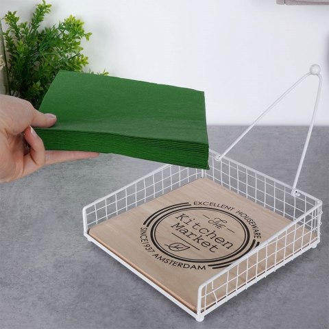 Serwetnik Metalowy Biały z Dociskiem EXCELLENT HOUSEWARE 18,5 x 18,5 cm