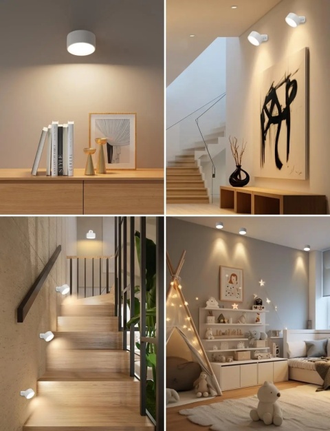 Magnetyczne kinkiety ścienne LED, ładowalne, ściemnialne lampy ścienne z pilotem, 360 ° Obrotowa lampa ścienna do sypialni