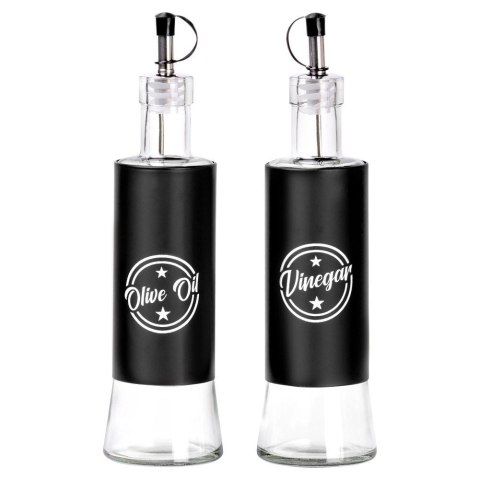 Zestaw Butelek na Oliwę i Ocet VILDE 2 x 300 ml Czarne z Dozownikami