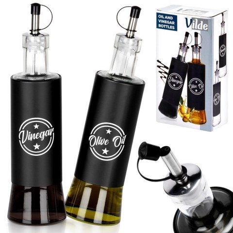 Zestaw Butelek na Oliwę i Ocet VILDE 2 x 300 ml Czarne z Dozownikami