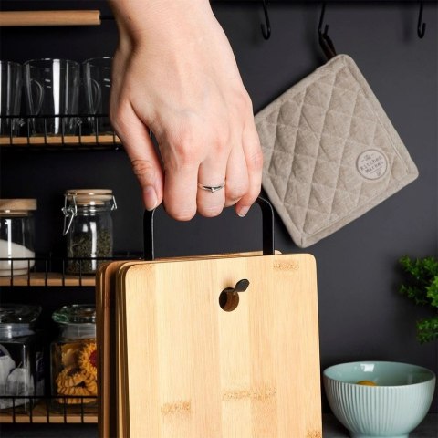 Zestaw Deski do Krojenia Stojak Bambusowe Solidne EXCELLENT HOUSEWARE 6 Szt