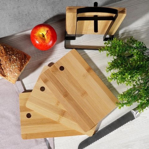 Zestaw Deski do Krojenia Stojak Bambusowe Solidne EXCELLENT HOUSEWARE 6 Szt