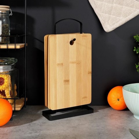 Zestaw Deski do Krojenia Stojak Bambusowe Solidne EXCELLENT HOUSEWARE 6 Szt