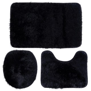 Zestaw Dywaników Łazienkowych 3 el. VILDE Czarny Poliester Antypoślizgowy