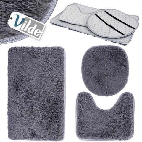 Zestaw Dywaników Łazienkowych 3 el. VILDE Szary Poliester Antypoślizgowy
