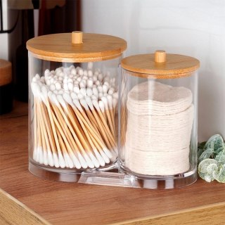 Zestaw Pojemników na Patyczki Płatki 15 x 9 x 12,5 cm z Bambusową Pokrywą