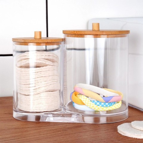 Zestaw Pojemników na Patyczki Płatki 15 x 9 x 12,5 cm z Bambusową Pokrywą