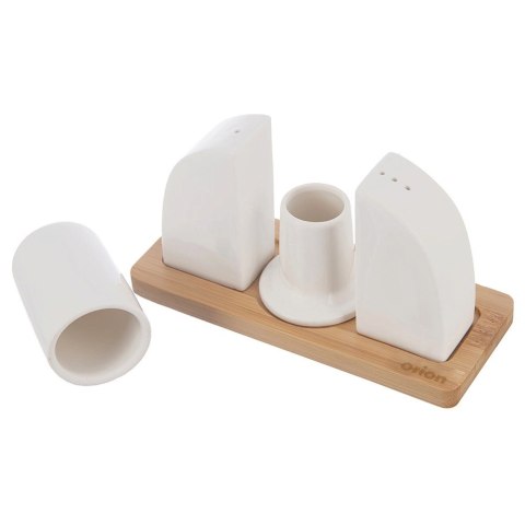 Zestaw Solniczka Pieprzniczka Porcelanowa Biała ze Stojakiem ORION 4 el.