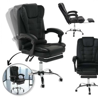 Fotel biurowy obrotowy BOSS z podnóżkiem - czarny eco SKÓRA KO22CZ