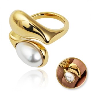 Pierścionek stal chirurgiczna platerowana złotem regulowany, R6, R7 PERŁA KROPLA PST946