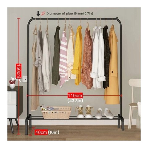 Stojący wieszak na ubrania, odzież, obuwie 110 x 150cm SZ03