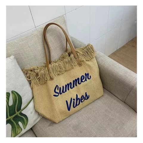 TORBA PLAŻOWA , na zakupy duża i pojemna z frędzlami BOHO, brąz TP11BR