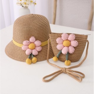 ZESTAW torebka i kapelusz 52cm dla dziewczynki słomiane kwiat CZ56