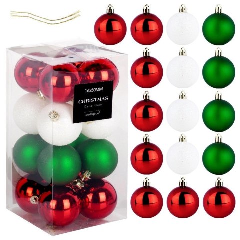 Bombki Choinkowe VILDE Czerwone Zielone Białe 5 cm Zestaw 16 szt.