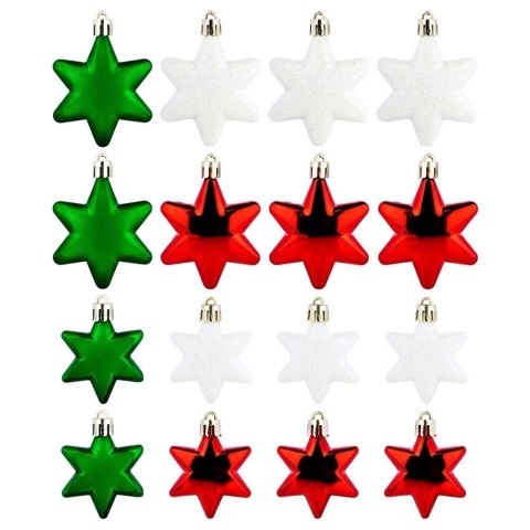 Bombki Choinkowe VILDE Gwiazdki Czerwone Zielone Białe 5/6 cm 16 szt.