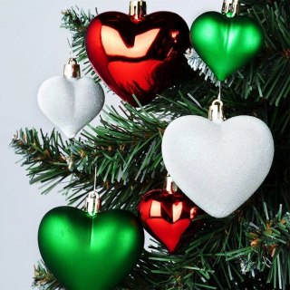 Bombki Choinkowe VILDE Serduszka Czerwone Zielone Białe 6,5/4,5 cm