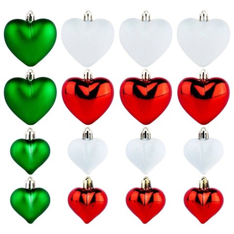 Bombki Choinkowe VILDE Serduszka Czerwone Zielone Białe 6,5/4,5 cm