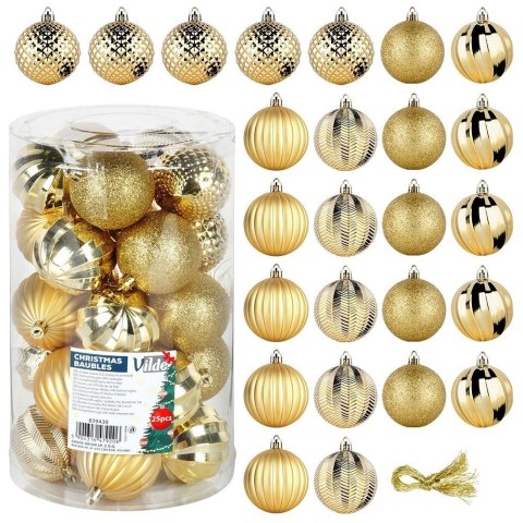 Bombki Choinkowe VILDE Złote 6 cm 25 szt. Nietłukące Brokatowe i Matowe