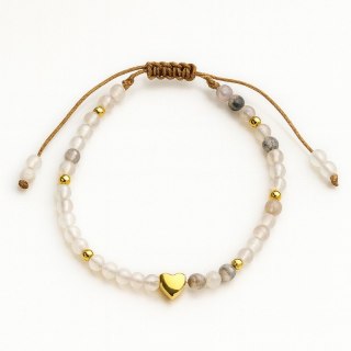 Bransoletka na rękę stal chirurgiczna pozłacana 14k złotem, Serce, na sznurku regulowana BST1568