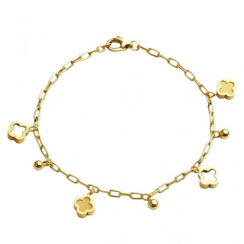 Bransoletka na rękę stal chirurgiczna pozłacana 14k złotem, koniczynka BST1591