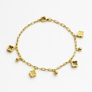 Bransoletka na rękę stal chirurgiczna pozłacana 14k złotem, koniczynka BST1591