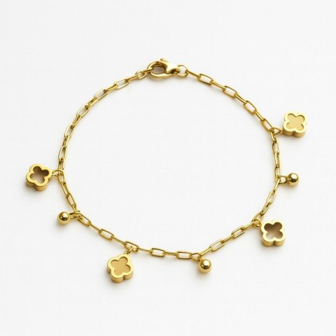 Bransoletka na rękę stal chirurgiczna pozłacana 14k złotem, koniczynka BST1591