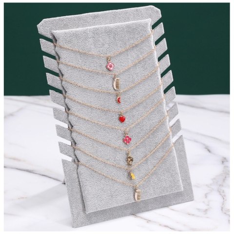 Ekspozytor stojący na naszyjniki, zamszowy szary 28,5x 19 cm E60