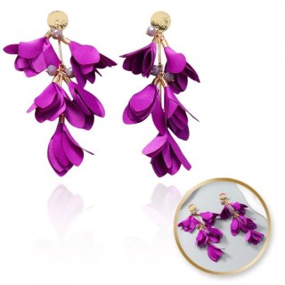 Kolczyki wiszące, efektowne tiulowe kwiat, fioletowe K1705