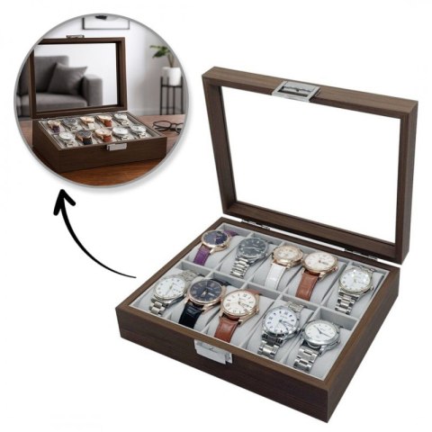 Szkatułka na 10 zegarków, etui, organizer zamykany ze szkłem 26x21cm PDMDF05
