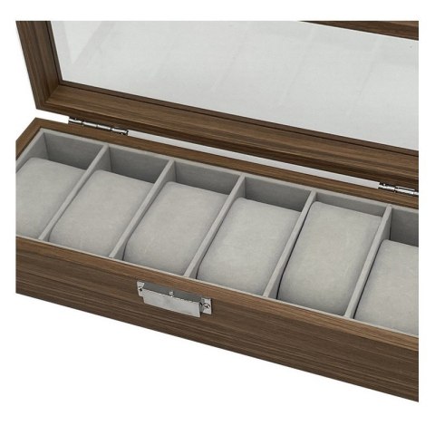Szkatułka na 6 zegarków, etui, organizer zamykany ze szkłem 31x12x7,5cm PDMDF04