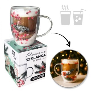 Szklanka termiczna z kwiatami w środku, akcenty świąteczne, śnieg 300 ml 1szt SZK198