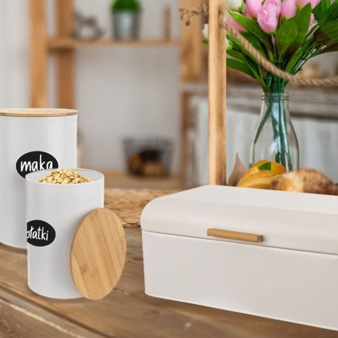 Chlebak Metalowy ORION Biały 42 x 24 x 16,5 cm Whiteline z Bambusowym Uchem