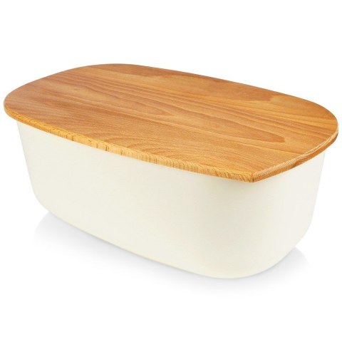 Chlebak Pojemnik na Chleb z Drewnianą Deską Kremowy VILDE 39x23,5x15,5 cm