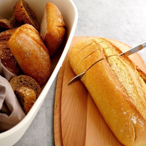 Chlebak Pojemnik na Chleb z Drewnianą Deską Kremowy VILDE 39x23,5x15,5 cm