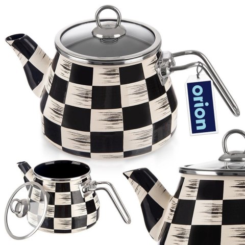 Czajnik Emaliowany ORION SZACHOWNICA 2 L ze Szklaną Pokrywką Indukcja